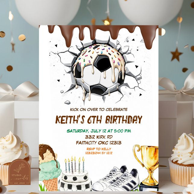 Invitación Cumpleaños de verano de fútbol con helado goteando (Subido por el creador)