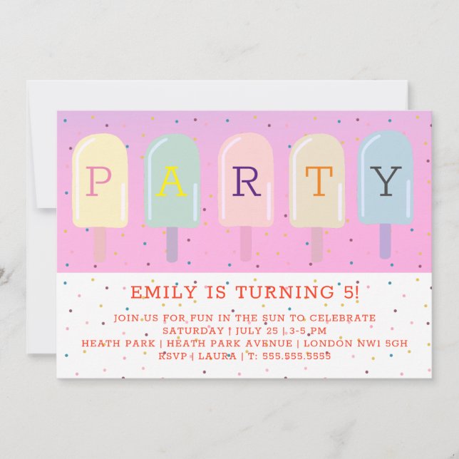 INVITACIÓN CUMPLEAÑOS DE VERANO DE ICE LOLLIES (Anverso)