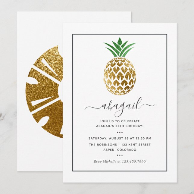 Invitación Cumpleaños de verano de piña (Anverso / Reverso)