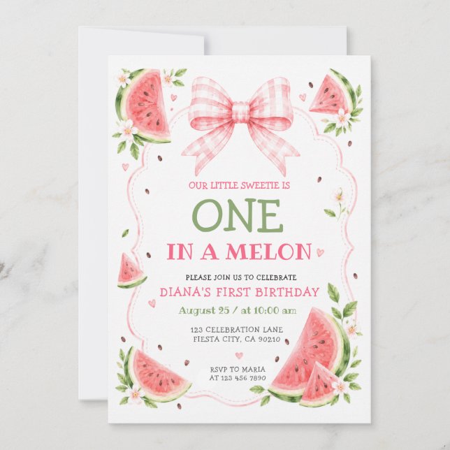 Invitación Cumpleaños de verano de sandía primero (Anverso)