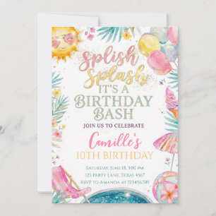 Invitación Cumpleaños de verano de Splish Splash Girl
