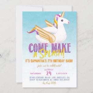 Invitación Cumpleaños de verano de Unicorn Float Pool