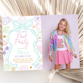Invitación Cumpleaños de verano en la piscina dibujado a mano