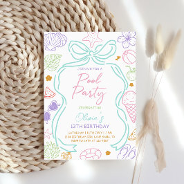 Invitación Cumpleaños de verano en la piscina dibujado a mano