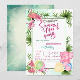 Invitación Cumpleaños de verano hoja de palma de sandía flame