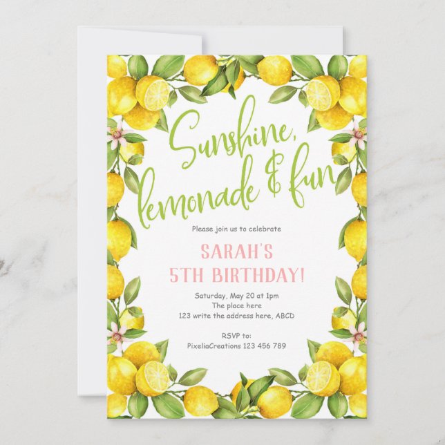 Invitación Cumpleaños de verano, limón, cumpleaños de chica (Anverso)