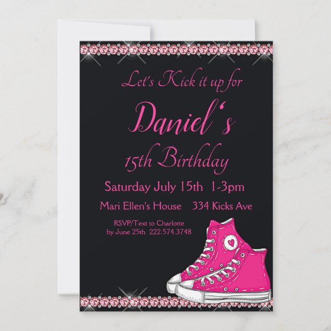 Invitación Cumpleaños de verano, morada rosada (Anverso)