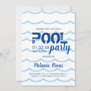 Invitación Cumpleaños de verano patrón de olas azules fiesta 