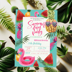 Invitación Cumpleaños de verano, piña fresca, sandía