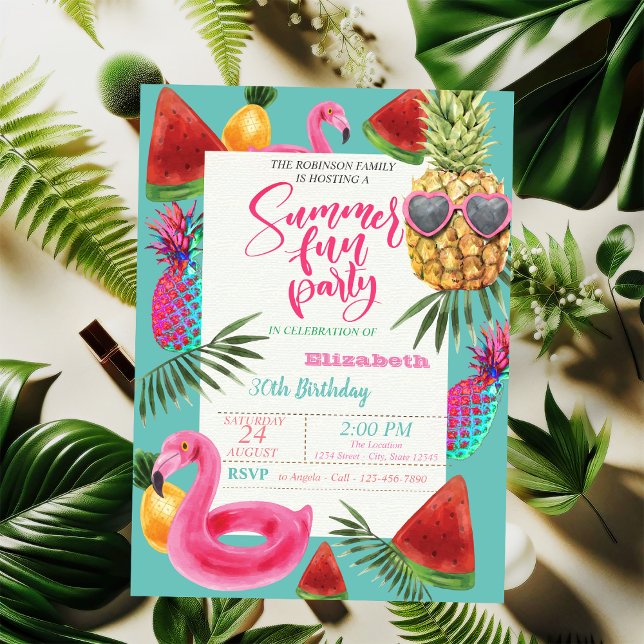Invitación Cumpleaños de verano, piña fresca, sandía (Subido por el creador)