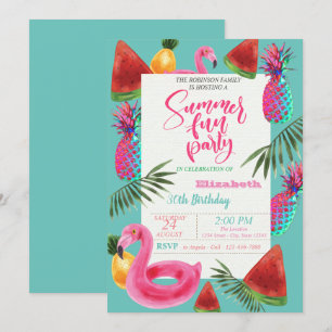Invitación Cumpleaños de verano, piña, sandía