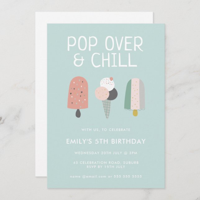 Invitación Cumpleaños de Verano Pop Over & Chill Popsicle Par (Anverso / Reverso)