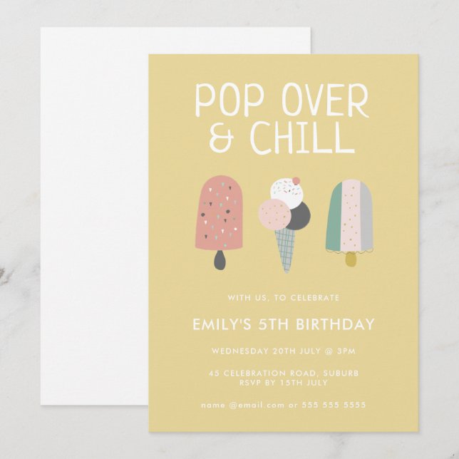Invitación Cumpleaños de Verano Pop Over & Chill Popsicle Par (Anverso / Reverso)