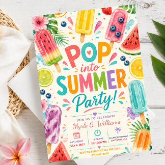 Invitación Cumpleaños de verano Popsicle Fiesta de piscina Fr