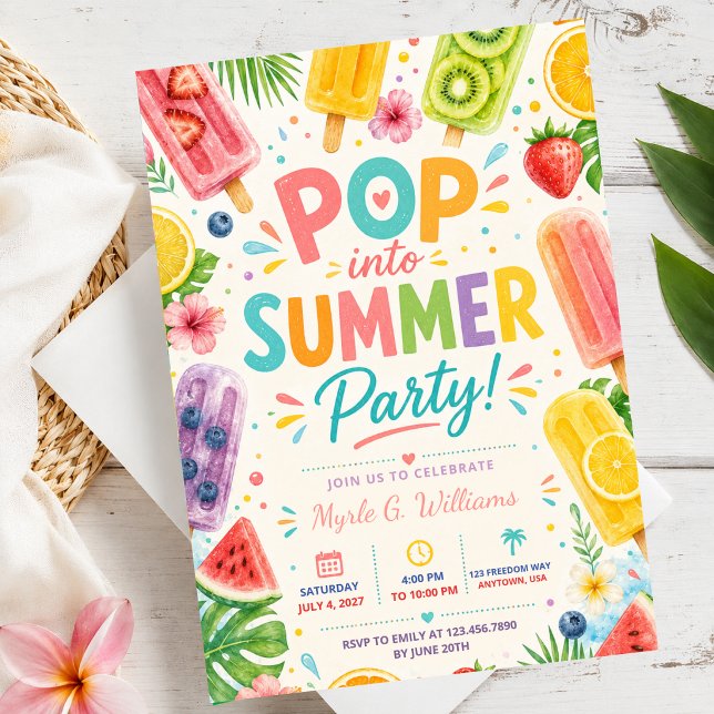 Invitación Cumpleaños de verano Popsicle Fiesta en la piscina (Subido por el creador)