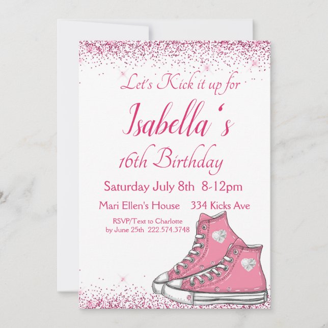Invitación Cumpleaños de verano, Purpurina Sweet 16 (Anverso)