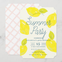 Cumpleaños de verano rosa limón pintado a mano