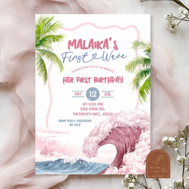 Invitación Cumpleaños de verano rosa primero (Subido por el creador)