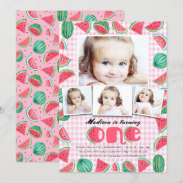 Invitación Cumpleaños de verano rosa y verde Sandía