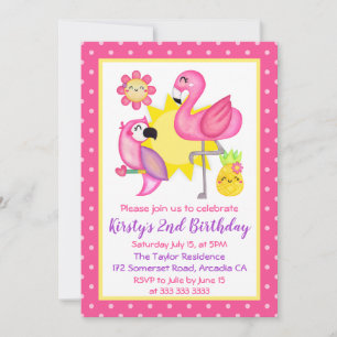 Invitación Cumpleaños de verano tropical Flamingo y loro 