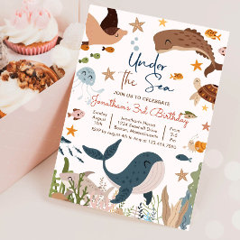 Invitación Cumpleaños de vida marina bajo el mar tiburón ball