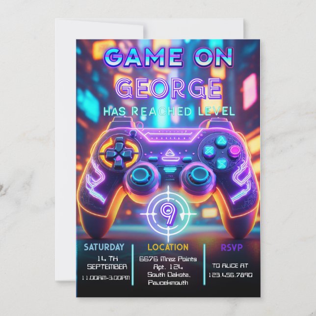 Invitación Cumpleaños de videojuegos (Anverso)