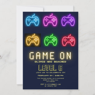 Invitación cumpleaños de videojuegos de Neon Any