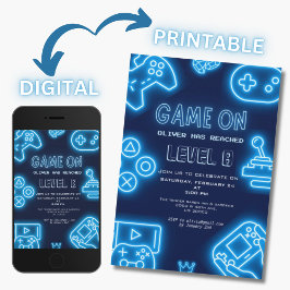 Invitación cumpleaños de videojuegos de Neon Any