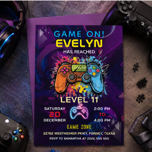 Invitación Cumpleaños de videojuegos Game On Level Up