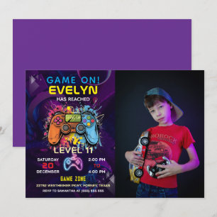 Invitación Cumpleaños de videojuegos Game On Level Up