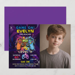 Invitación Cumpleaños de videojuegos Game On Level Up
