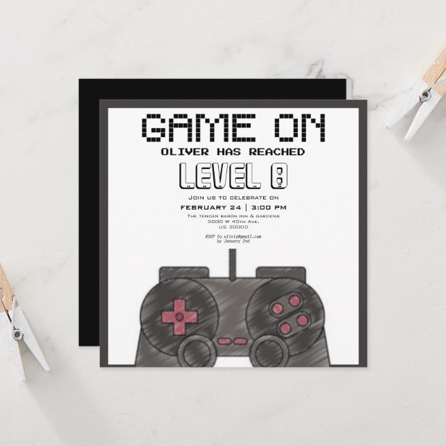 Invitación cumpleaños de videojuegos modernos (Anverso/Reverso In Situ)