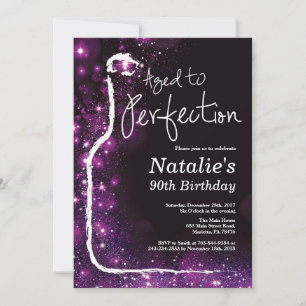 Invitación Cumpleaños de vino 90 Cumplido a la perfección Púr