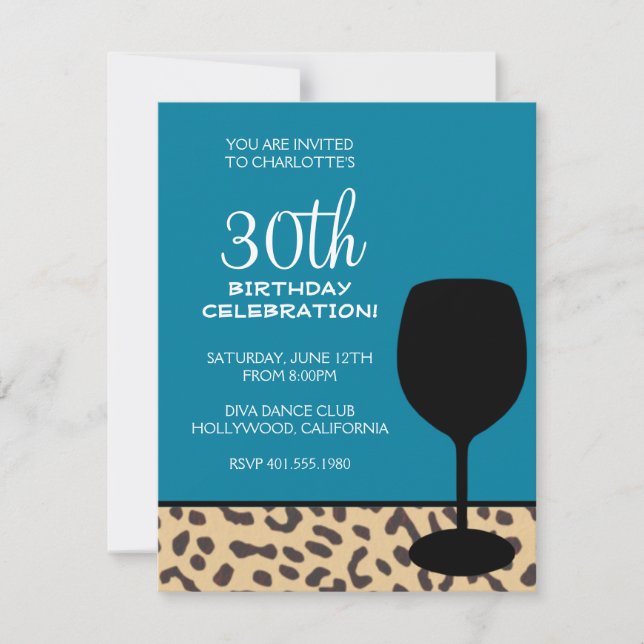 Invitación cumpleaños de vino de leopardo (Anverso)