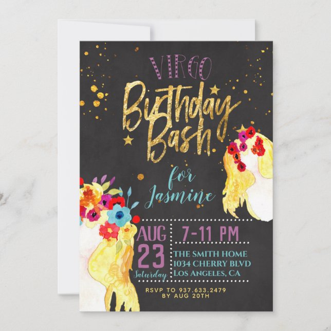 Invitación Cumpleaños de Virgo Zodiaco (Anverso)