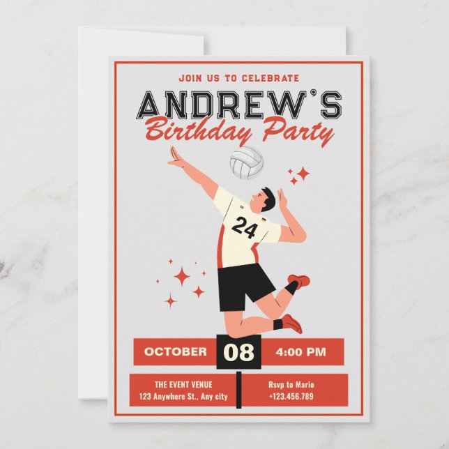 Invitación cumpleaños de voleibol (Anverso)
