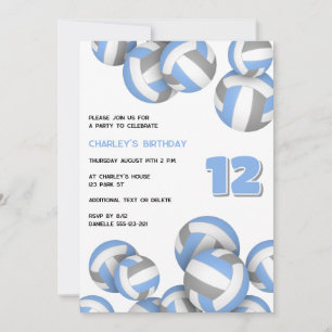 Invitación cumpleaños de vóley gris azul de lt o fiesta de eq
