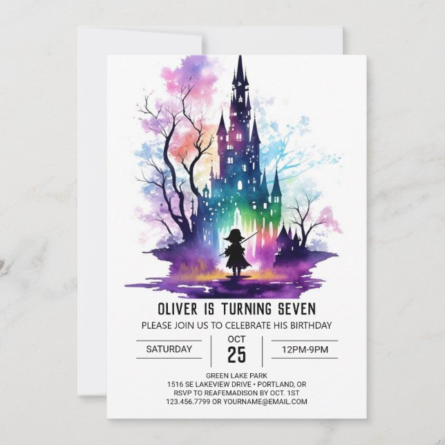 Invitación Cumpleaños de Wand Wielder Moderno (Anverso)