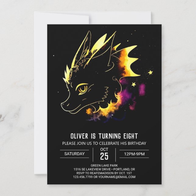 Invitación Cumpleaños de Watercolor Dragon Personalizado (Anverso)