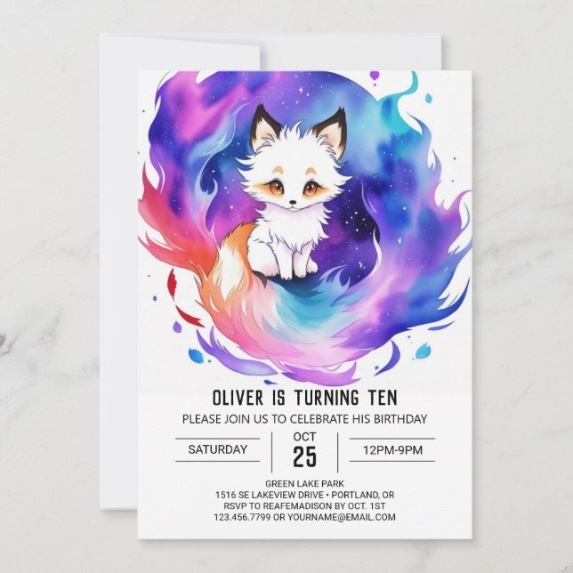 Invitación Cumpleaños de Watercolor Fox Adventure (Anverso)