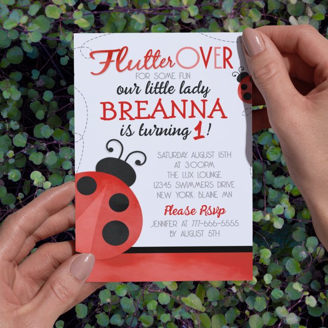Invitación Cumpleaños de Watercolor Ladybug (Sweet Ladybug No Photo Double Sided Birthday Invitation. Available Printed or Digital Download)