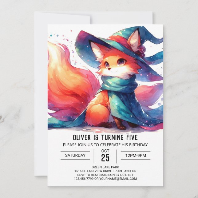 Invitación Cumpleaños de Watercolor Rustic Fox (Anverso)