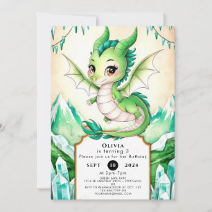 Invitación Cumpleaños de Watercolor Whimsy Dragon