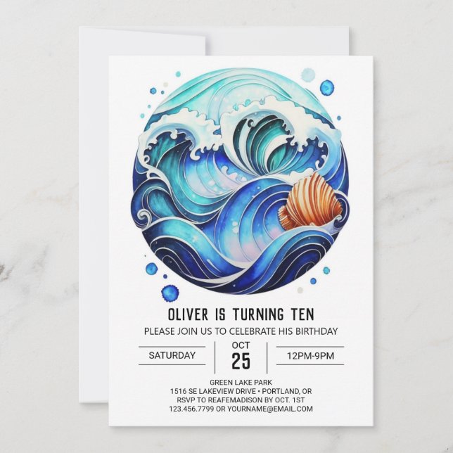 Invitación Cumpleaños de Waves Sky Blue Kids (Anverso)