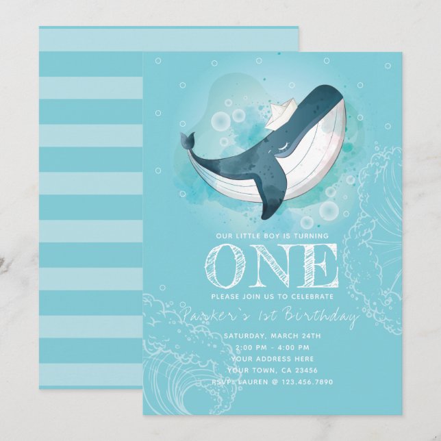 Invitación Cumpleaños de Whale Boy (Anverso / Reverso)