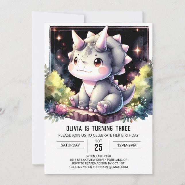 Invitación Cumpleaños de Whimsical Boho Dino Bash (Anverso)