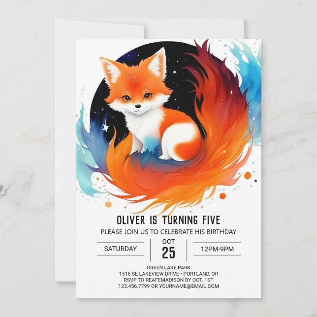 Invitación Cumpleaños de Whimsical Fox Friends (Anverso)