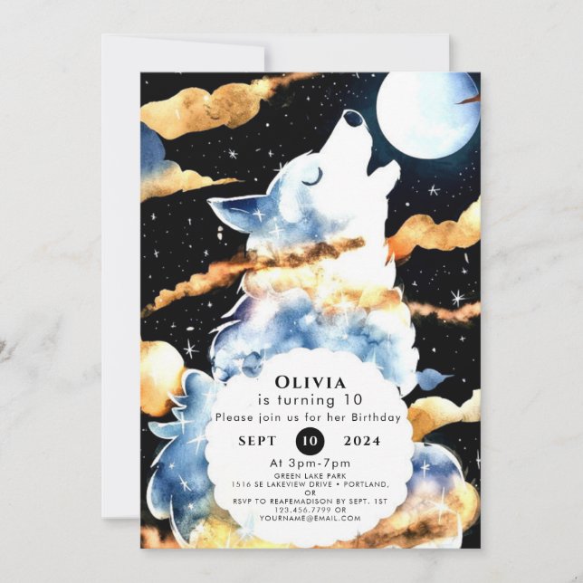 Invitación Cumpleaños de Whimsical Howling Wolf (Anverso)
