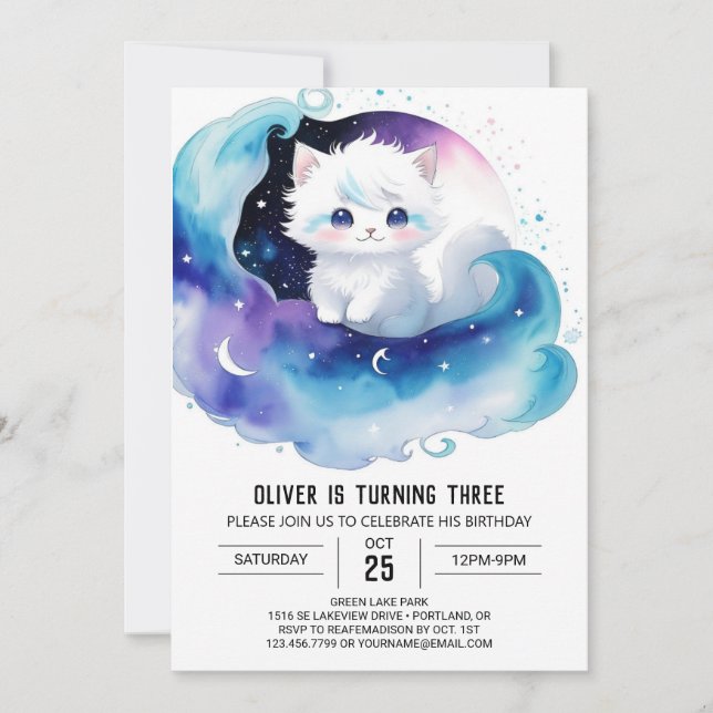 Invitación Cumpleaños de Whimsical Kitty (Anverso)