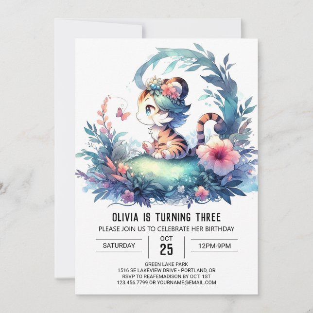 Invitación Cumpleaños de Whimsy Boho Tiger (Anverso)